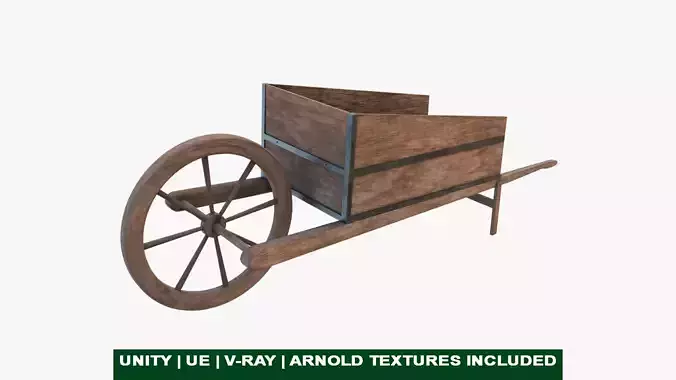 Wooden Cart03 All PBR Unity UE Textures Included Low-poly 3D model