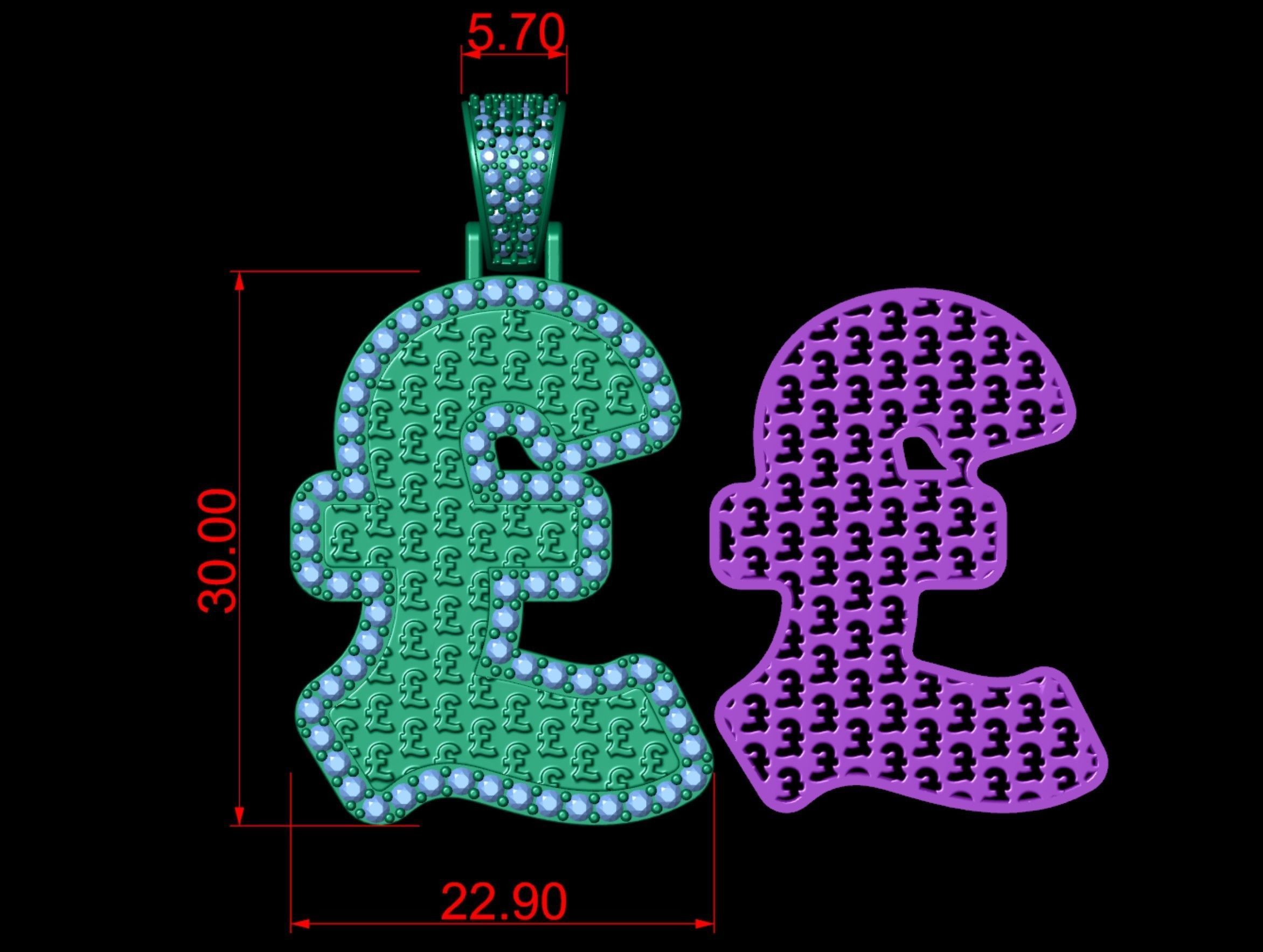 Pound Currency Hip-hop Pendant 3D print model_6