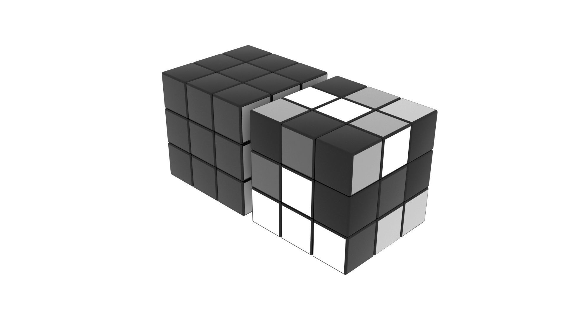 Rubiks Cube With Black and White Colors Set 3D model_18