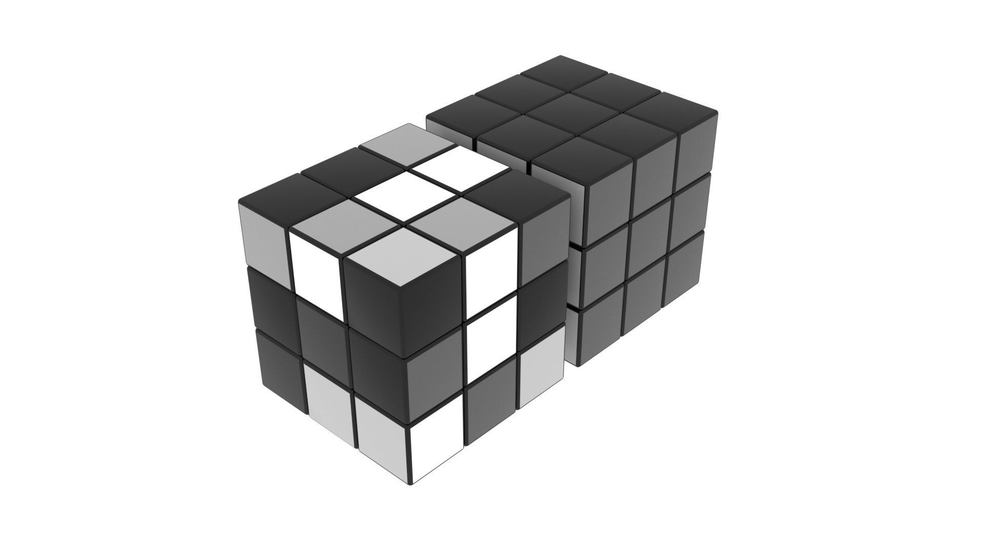 Rubiks Cube With Black and White Colors Set 3D model_1