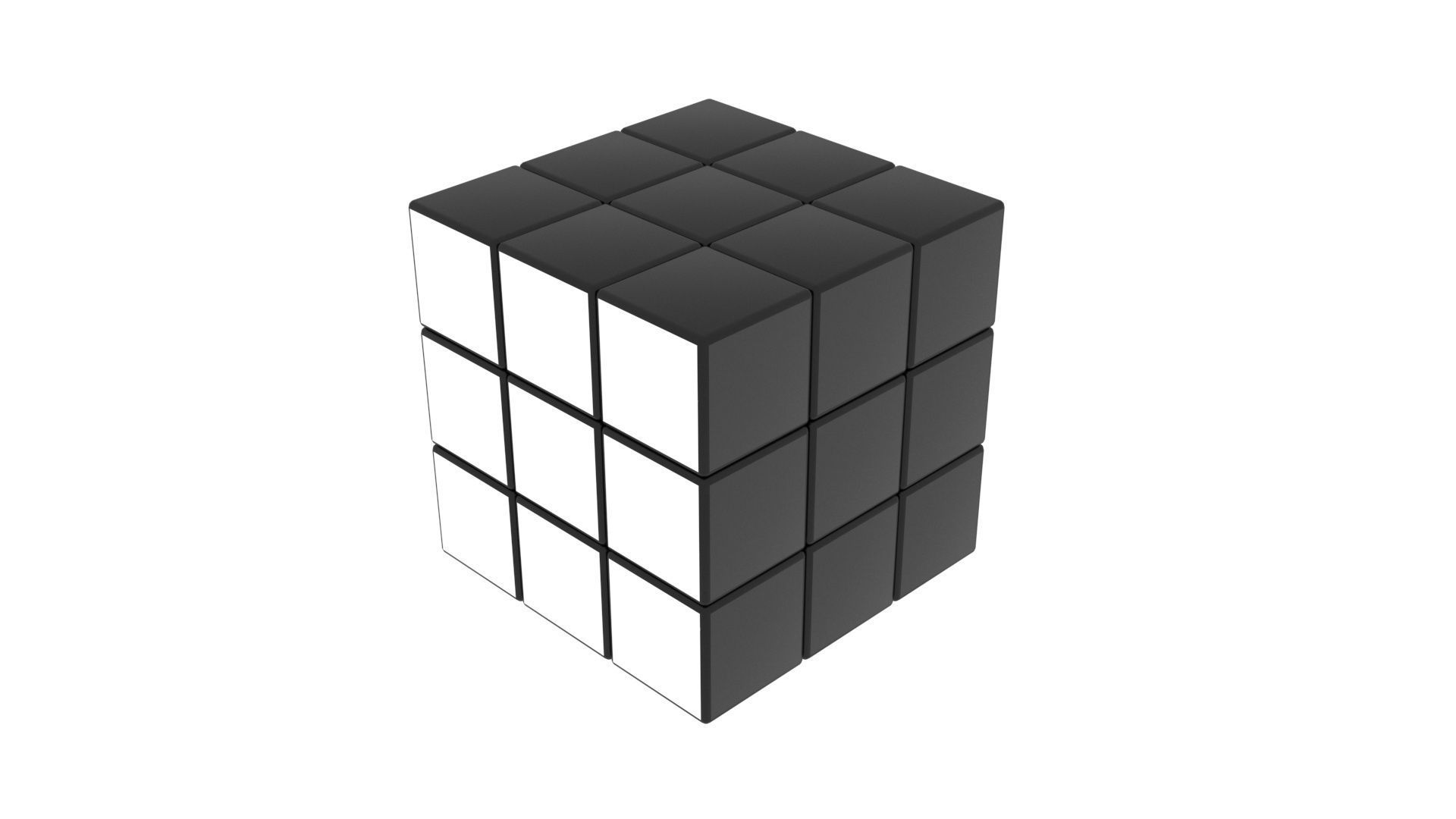 Rubiks Cube With Black and White Colors Set 3D model_7