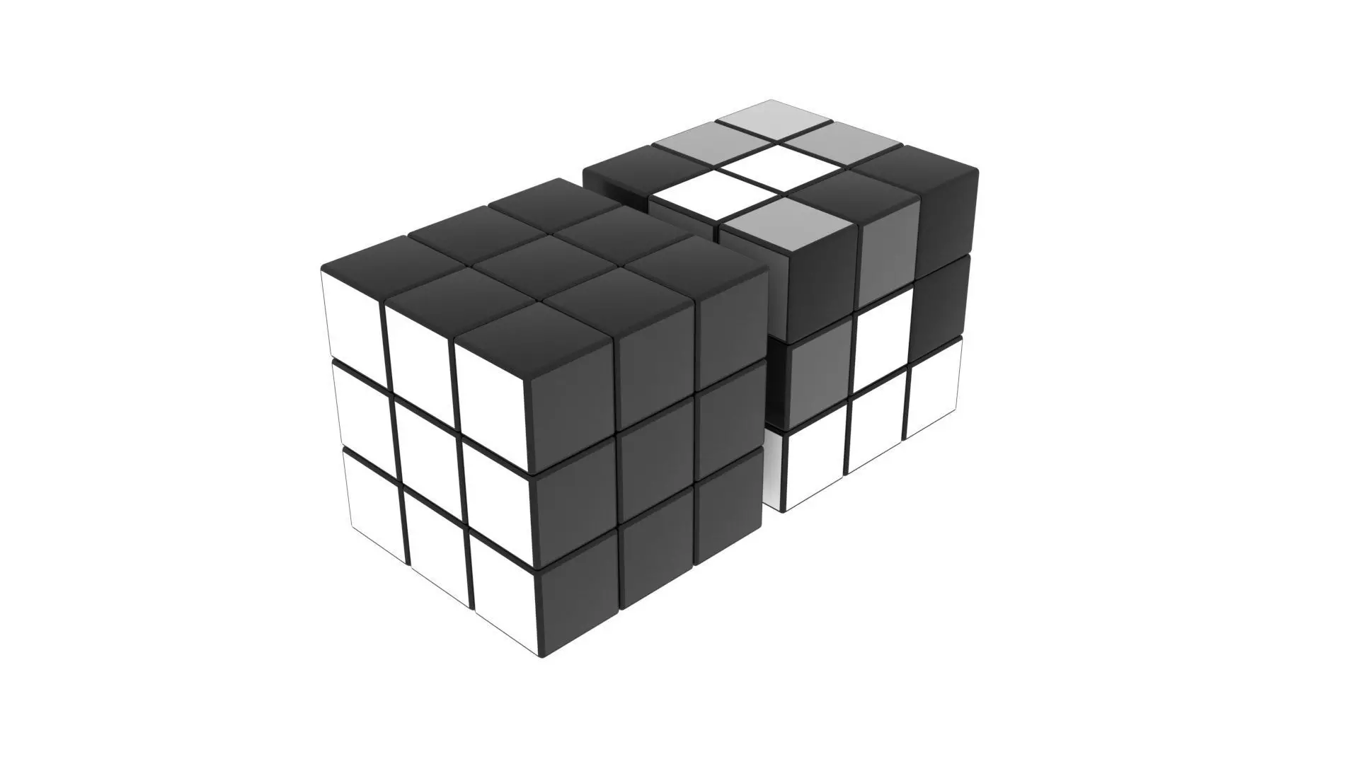 Rubiks Cube With Black and White Colors Set 3D model_0