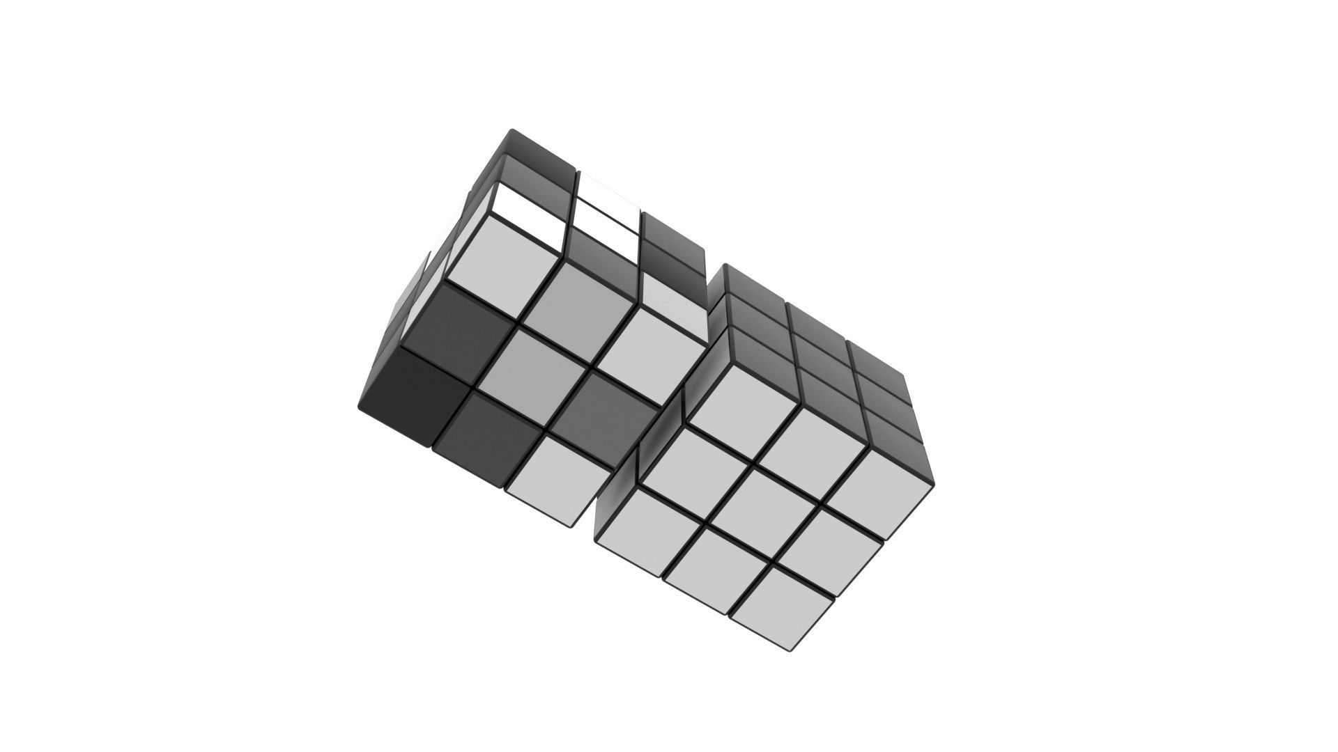 Rubiks Cube With Black and White Colors Set 3D model_5