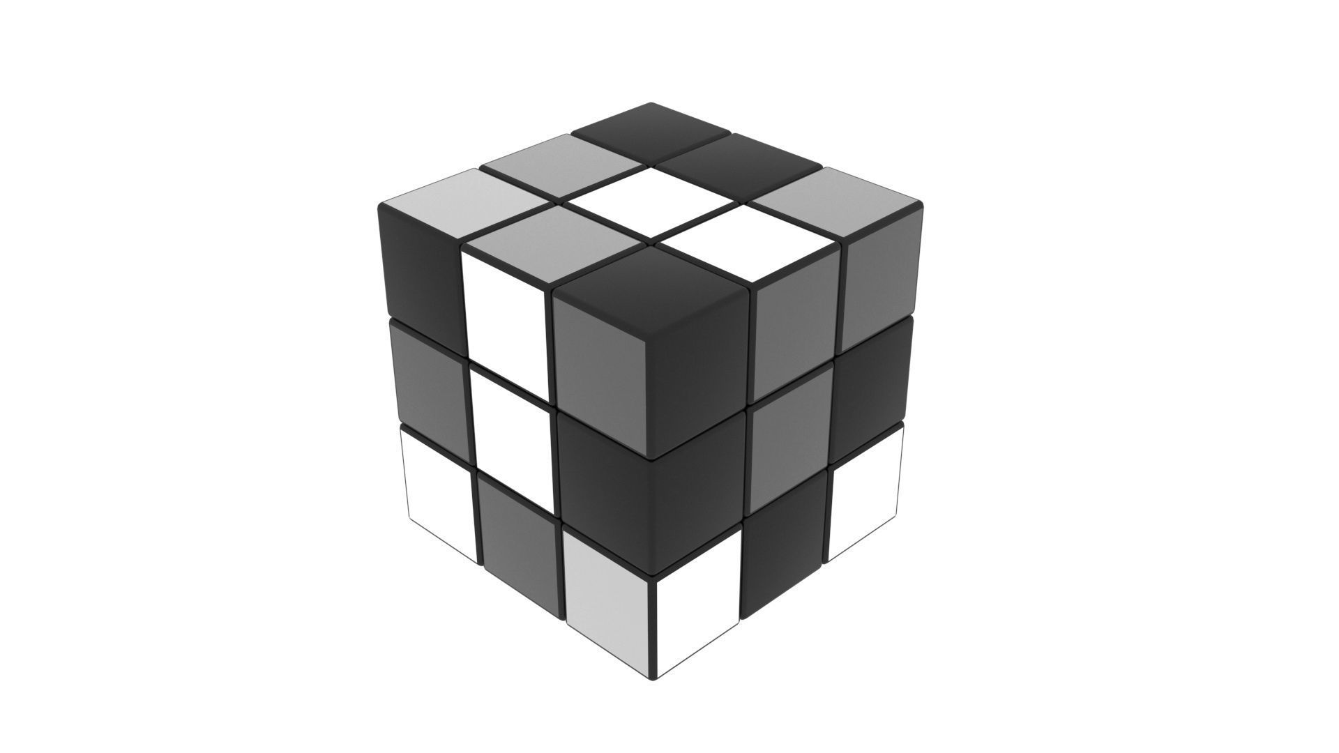 Rubiks Cube With Black and White Colors Set 3D model_14