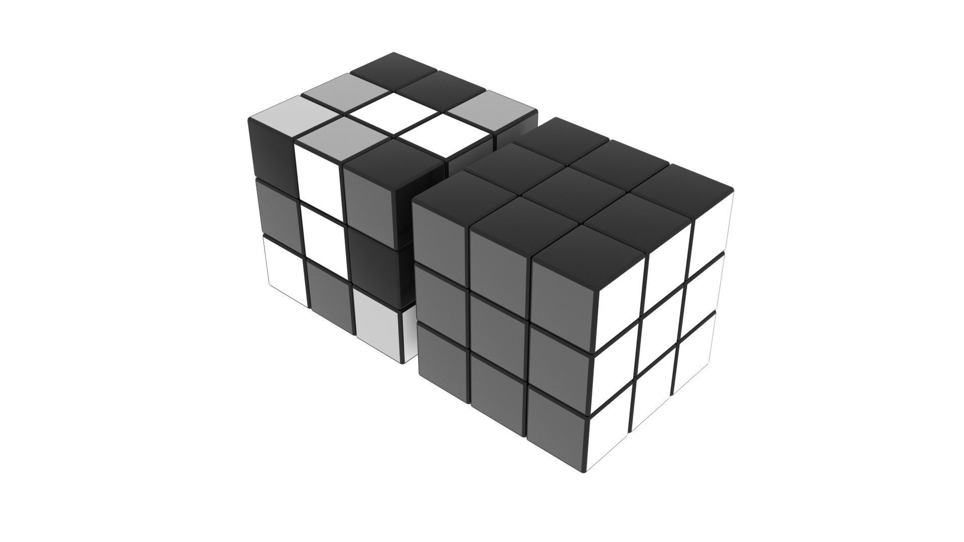 Rubiks Cube With Black and White Colors Set 3D model_2