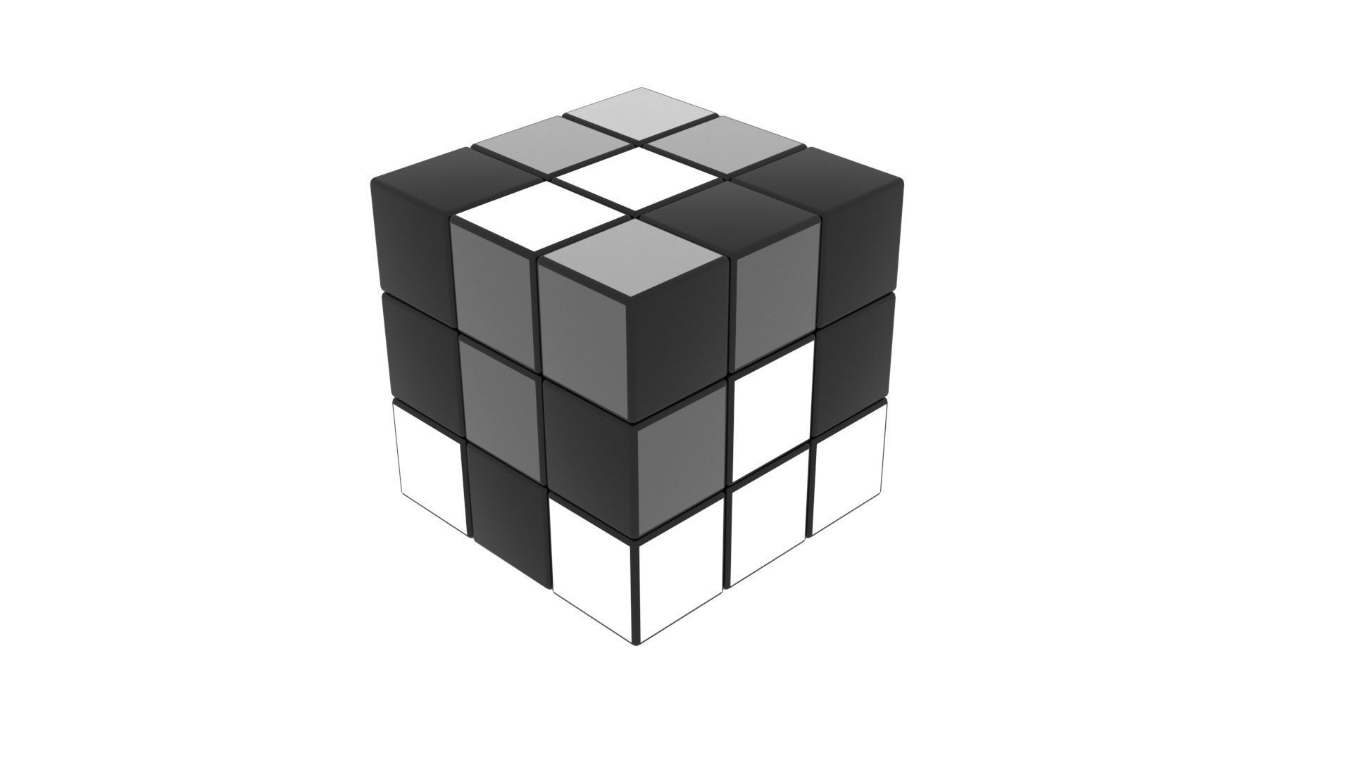 Rubiks Cube With Black and White Colors Set 3D model_11