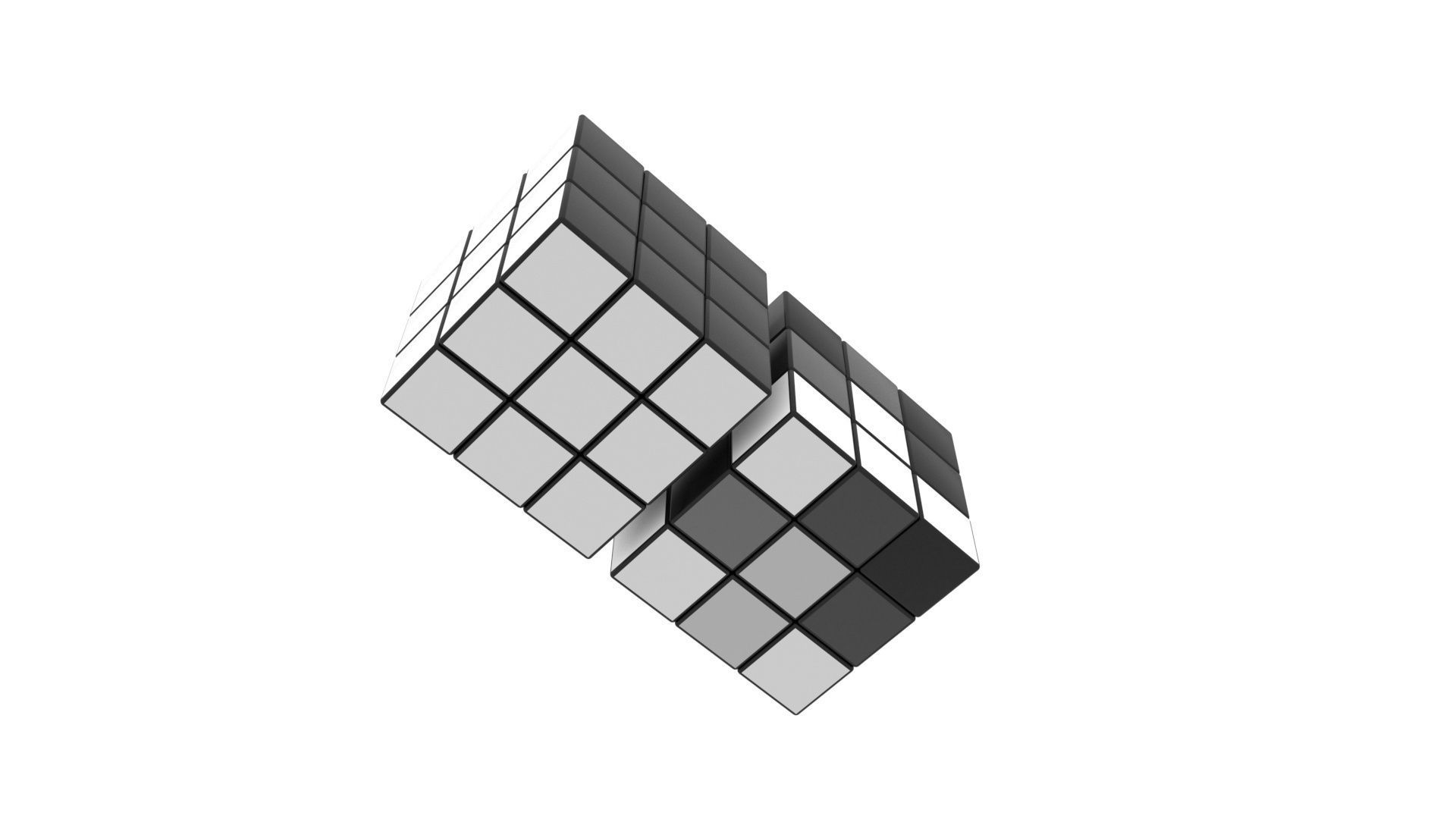 Rubiks Cube With Black and White Colors Set 3D model_3