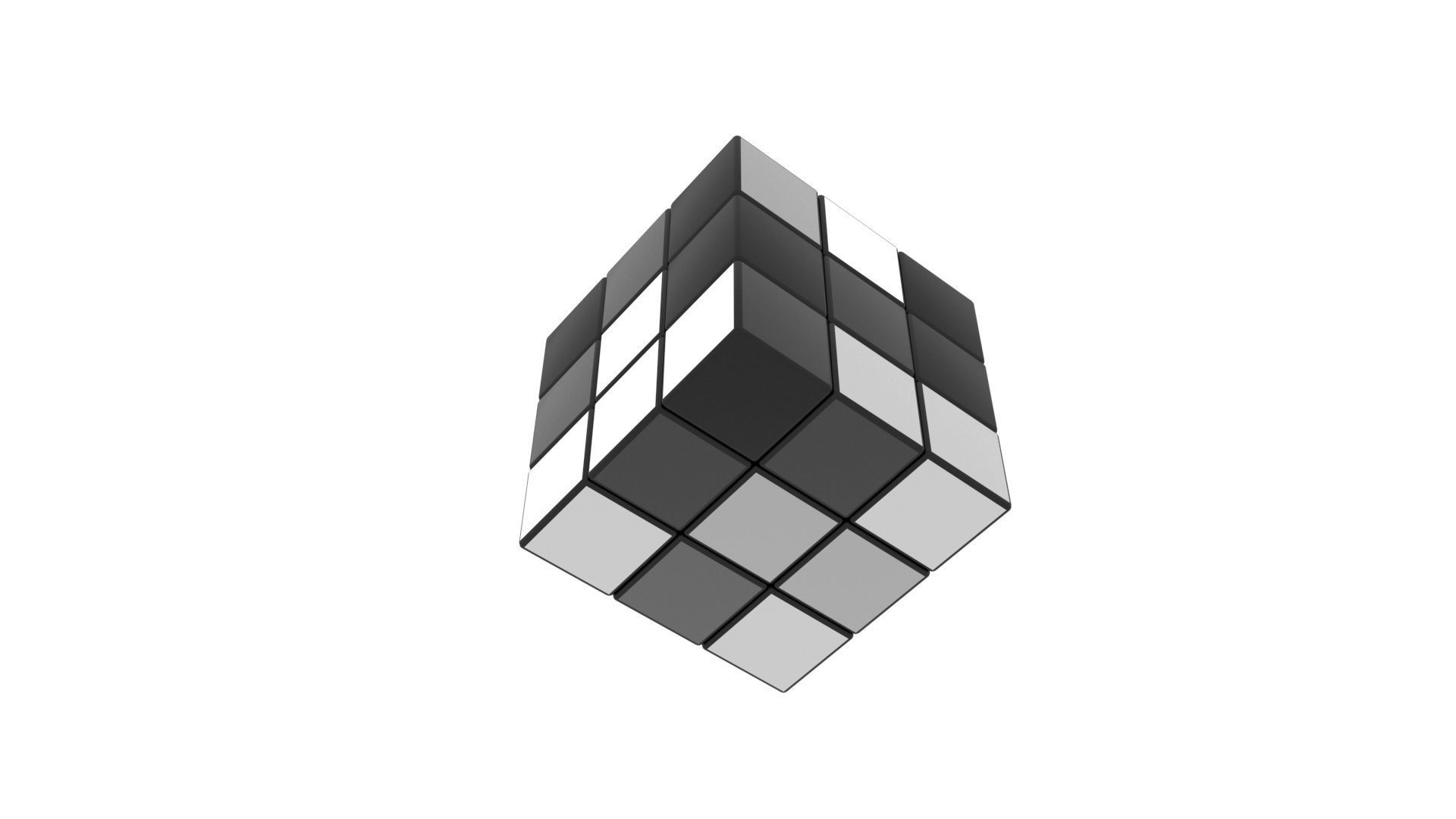 Rubiks Cube With Black and White Colors Set 3D model_16