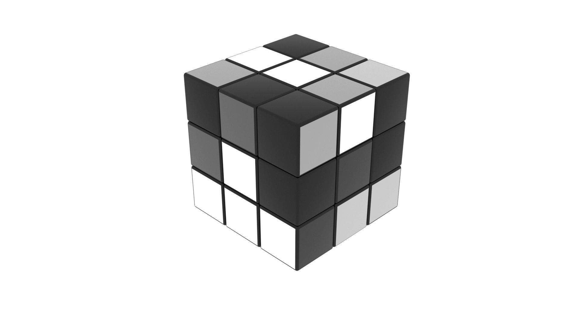 Rubiks Cube With Black and White Colors Set 3D model_12