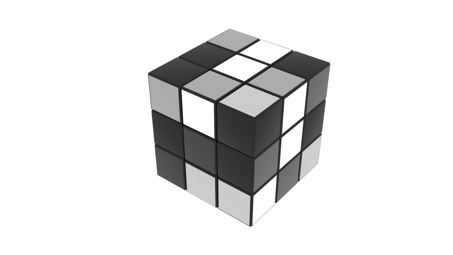 Rubiks Cube With Black and White Colors Set 3D model_13