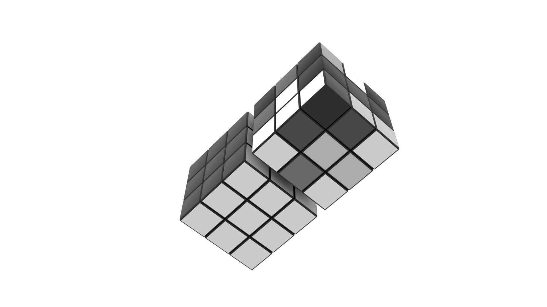 Rubiks Cube With Black and White Colors Set 3D model_4