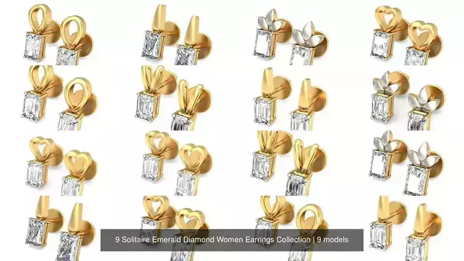 9 Solitaire Emerald Diamond Women Earrings Collection