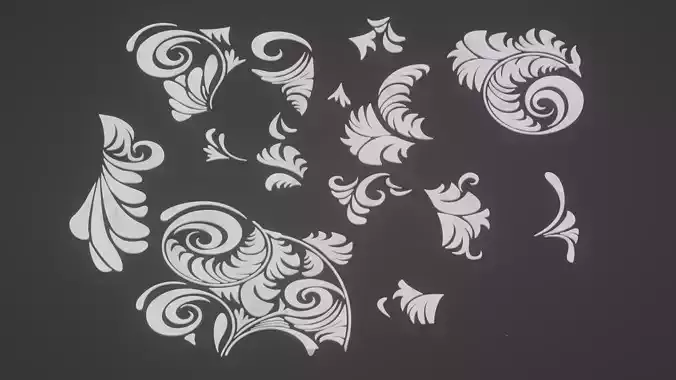 14 Decorative Scrolls low poly 3D model