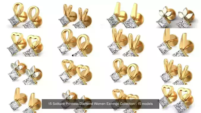 15 Solitaire Princess Diamond Women Earrings Collection