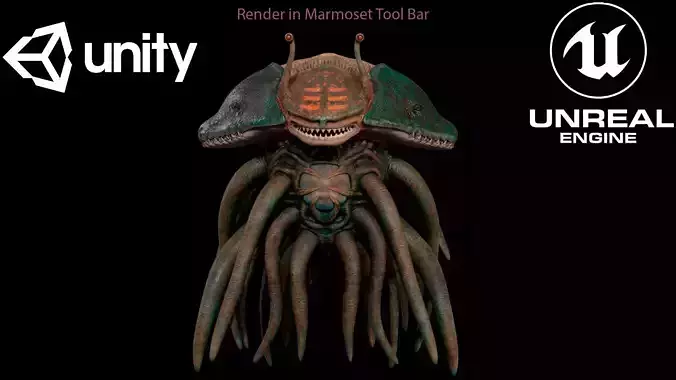 Sea Monster Low-Poly game-ready animated 3D model Low-poly 3D model