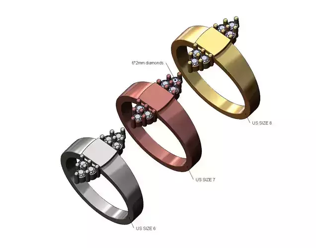 Crown diamond clusters micro signet US sizes 6 7 8