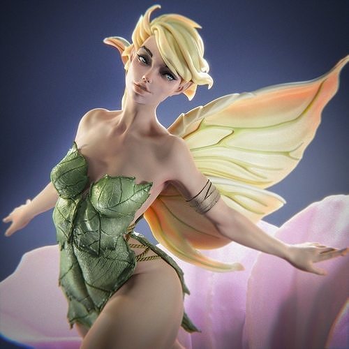 TinkerBell 3D Print statue of on flower 3D print model