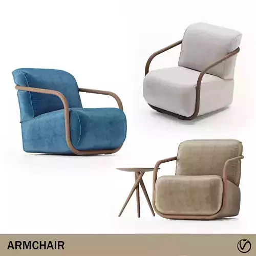 Armchair lounge chair with wooden legs and side table