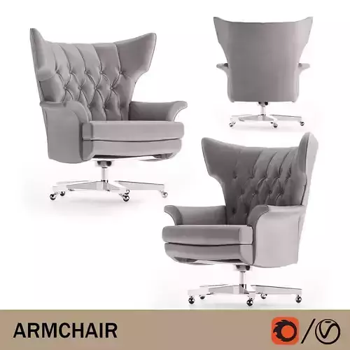 Armchair polygon chair with tufted back and armrests