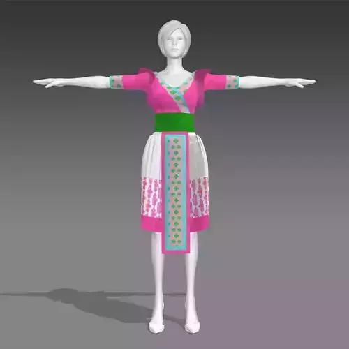pink Hmong traditional dress for female and little girl  3D model