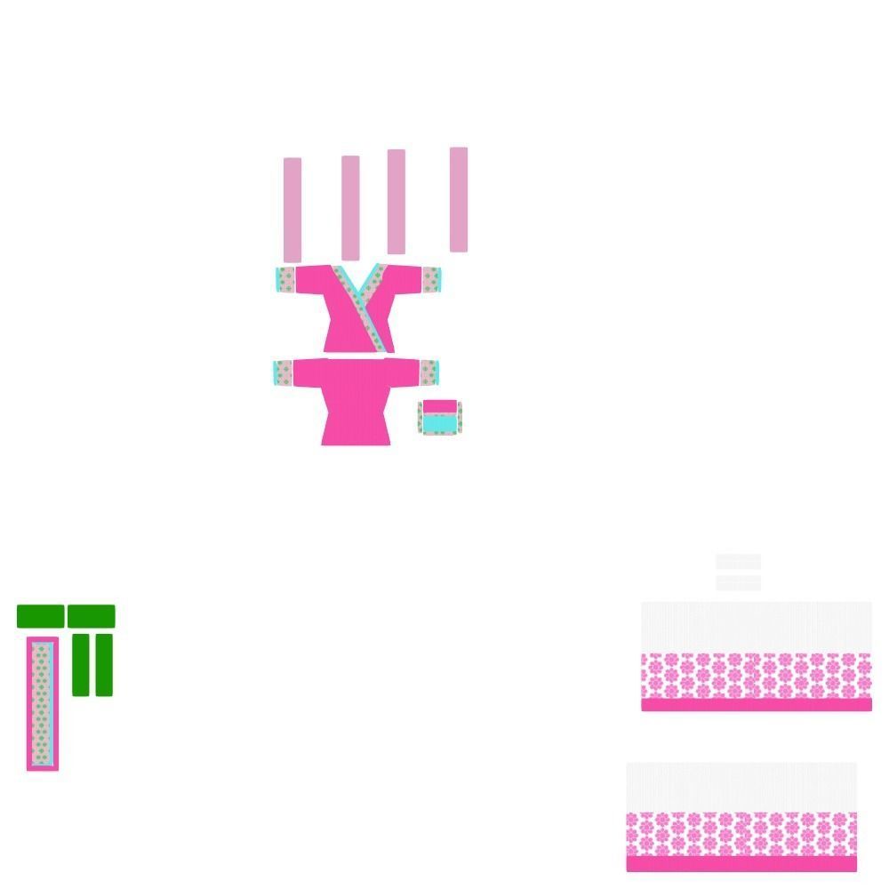 pink Hmong traditional dress for female and little girl  3D model_5