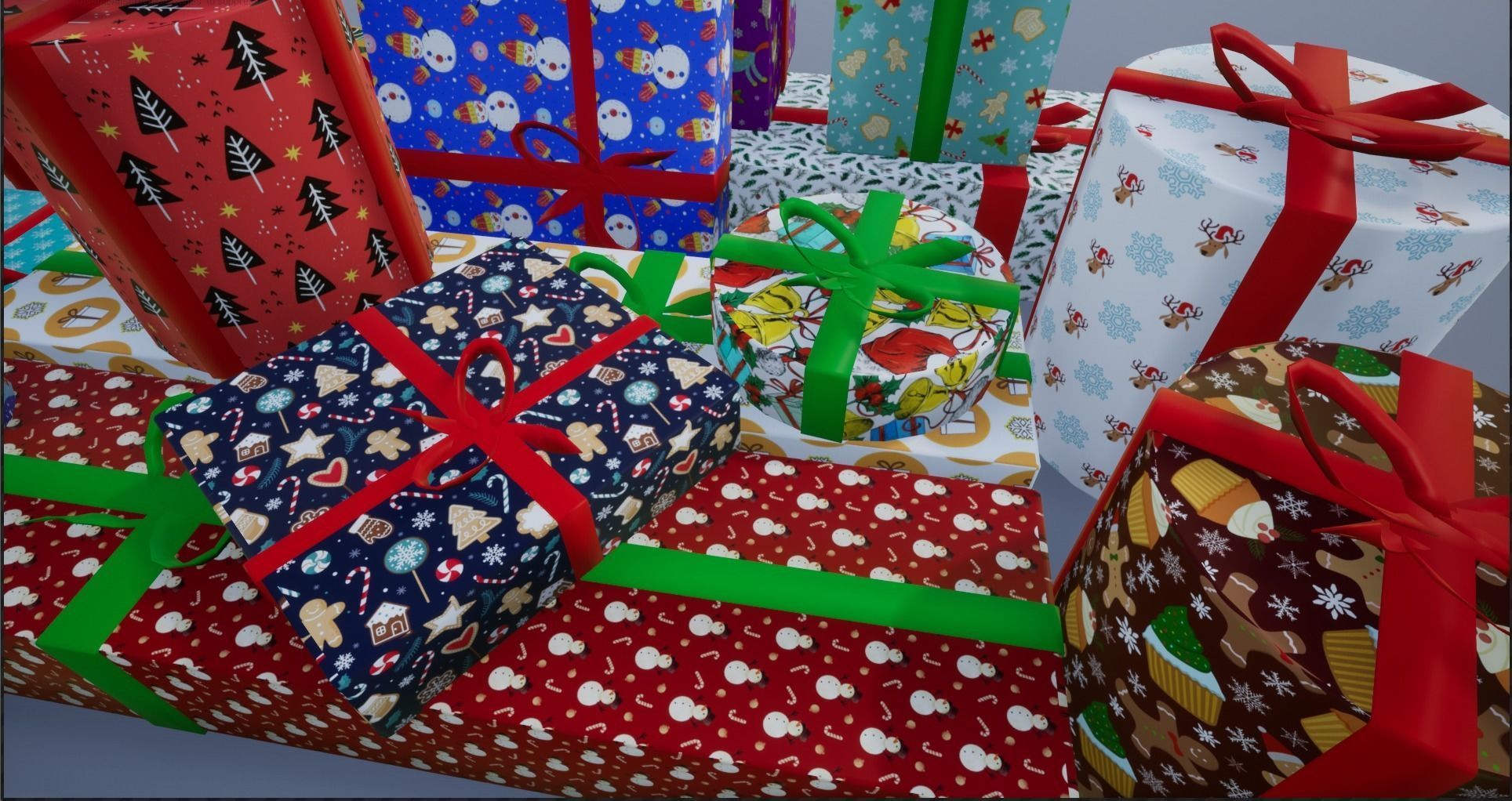 Wrapped Christmas Gifts Low-poly 3D model_10