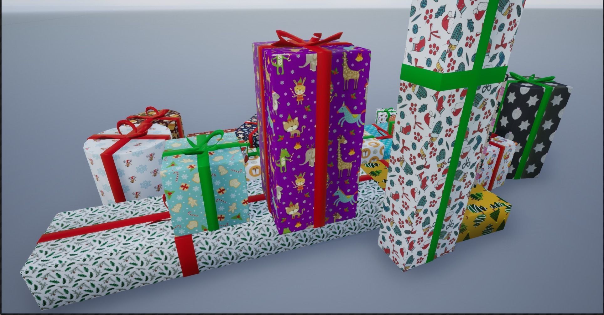 Wrapped Christmas Gifts Low-poly 3D model_7