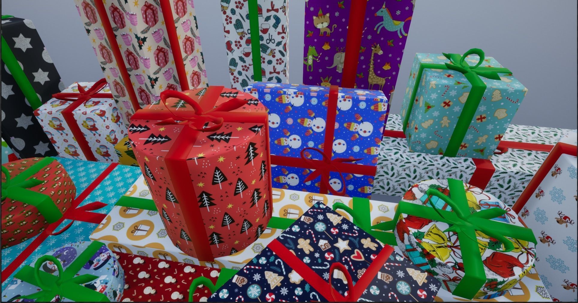 Wrapped Christmas Gifts Low-poly 3D model_11
