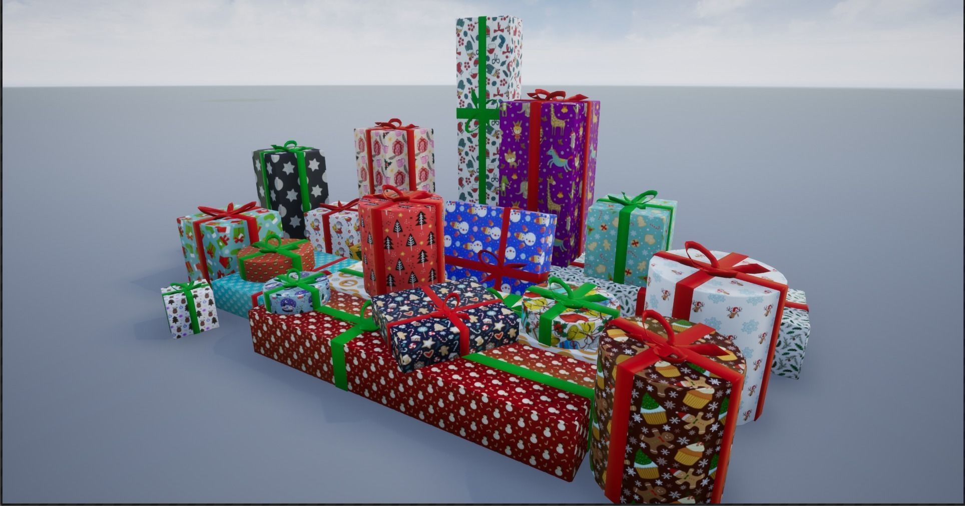 Wrapped Christmas Gifts Low-poly 3D model_2