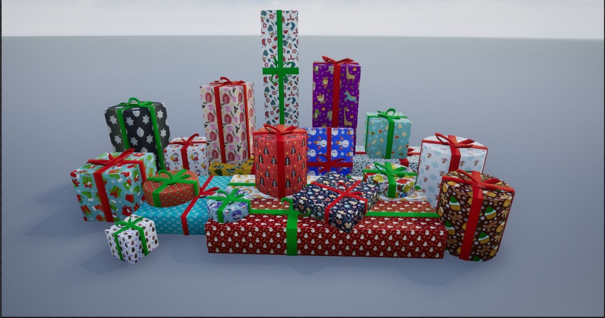 Wrapped Christmas Gifts Low-poly 3D model_17