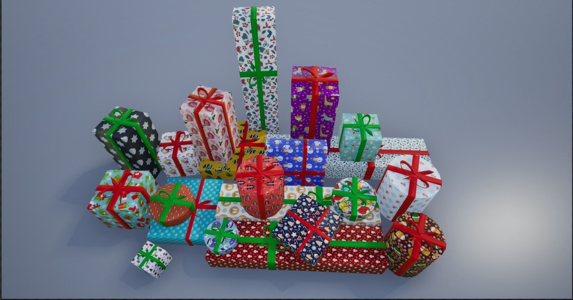 Wrapped Christmas Gifts Low-poly 3D model_3
