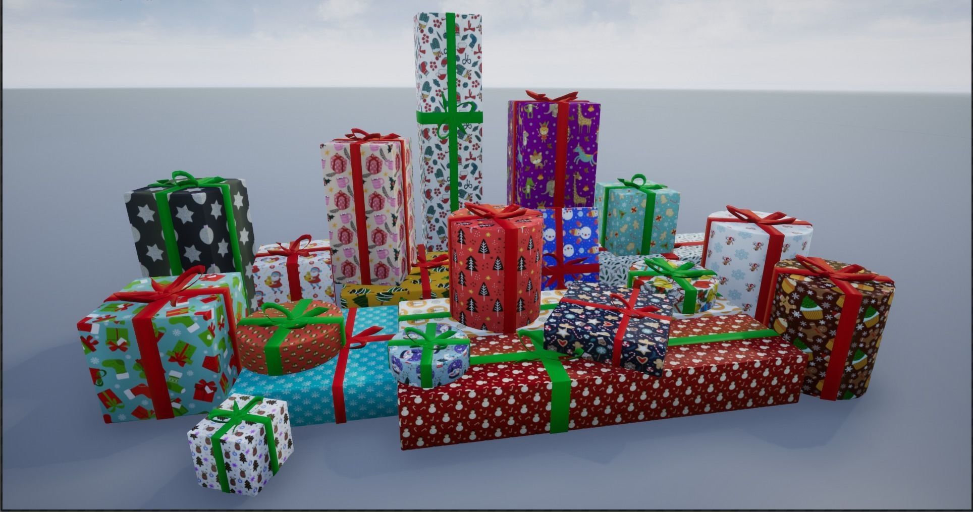 Wrapped Christmas Gifts Low-poly 3D model_1