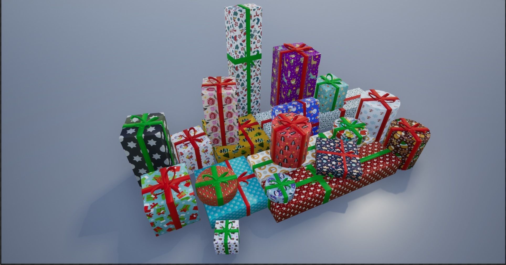 Wrapped Christmas Gifts Low-poly 3D model_4