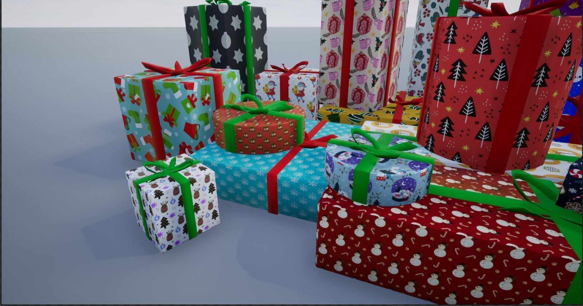 Wrapped Christmas Gifts Low-poly 3D model_13