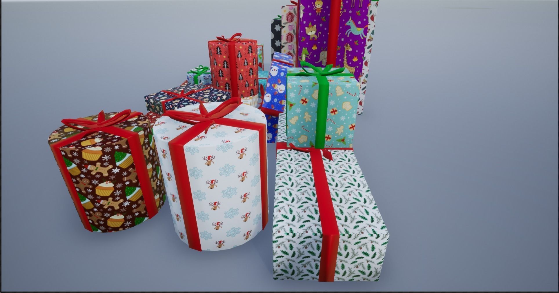 Wrapped Christmas Gifts Low-poly 3D model_8