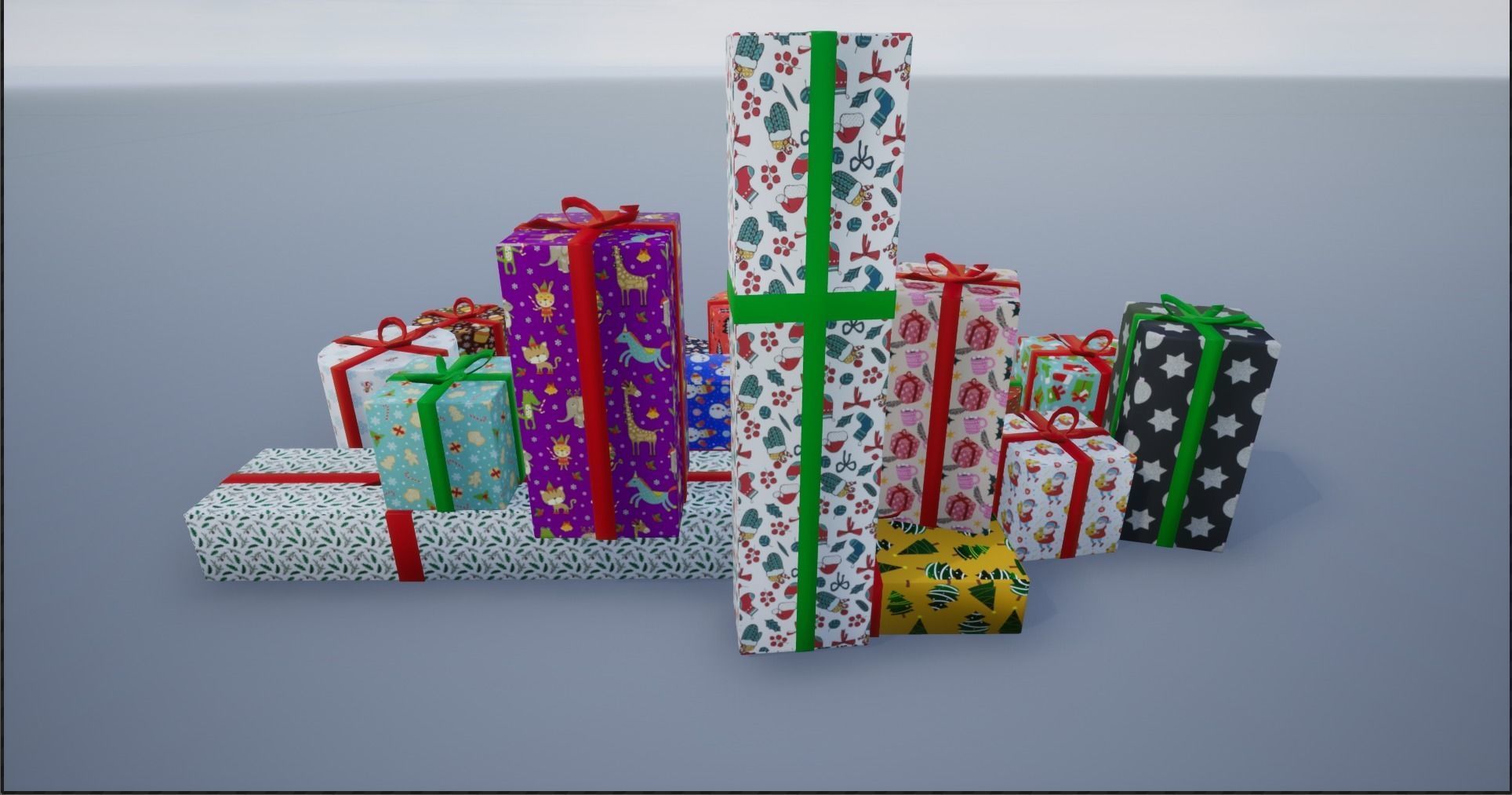 Wrapped Christmas Gifts Low-poly 3D model_6