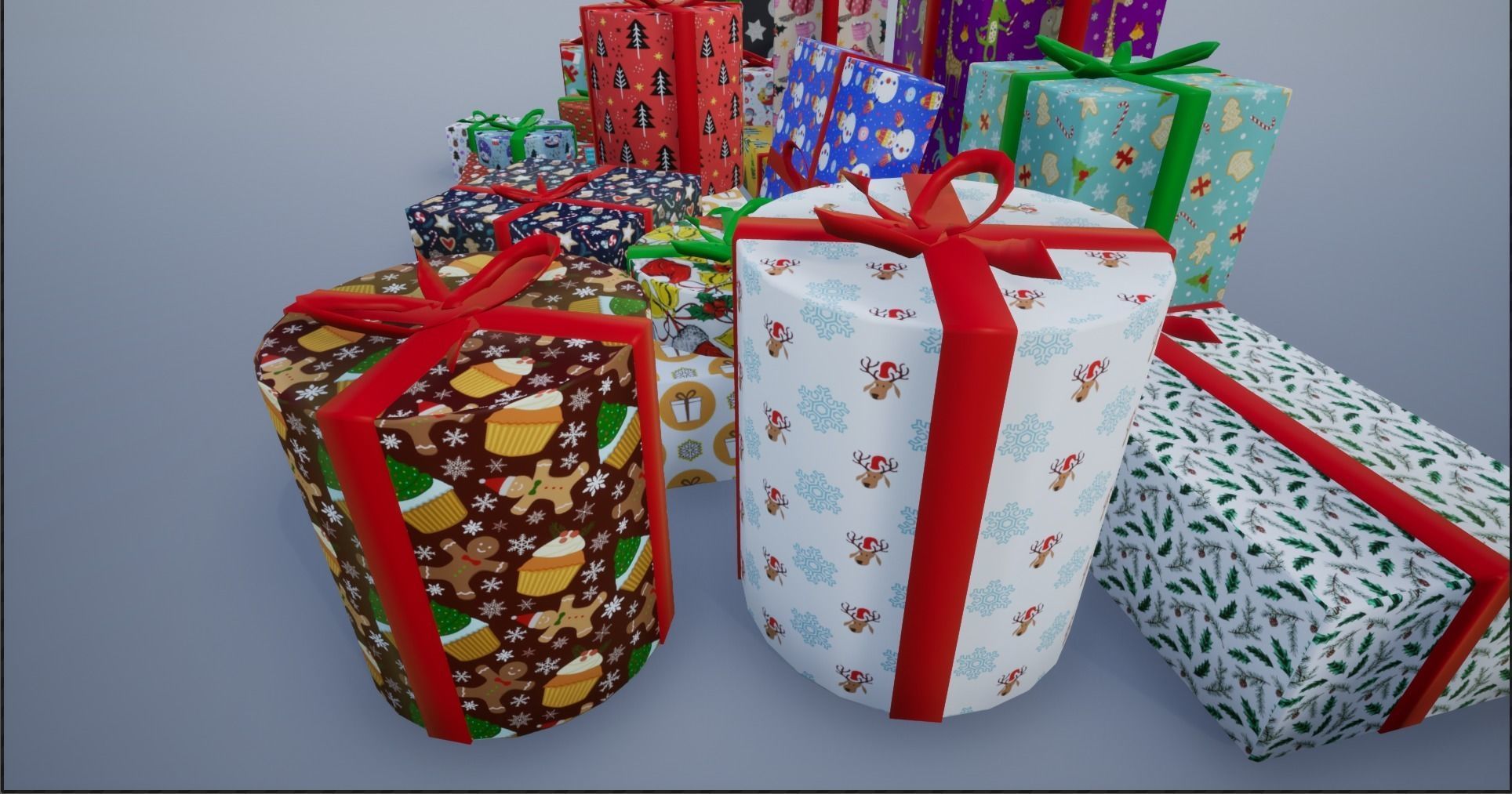 Wrapped Christmas Gifts Low-poly 3D model_9