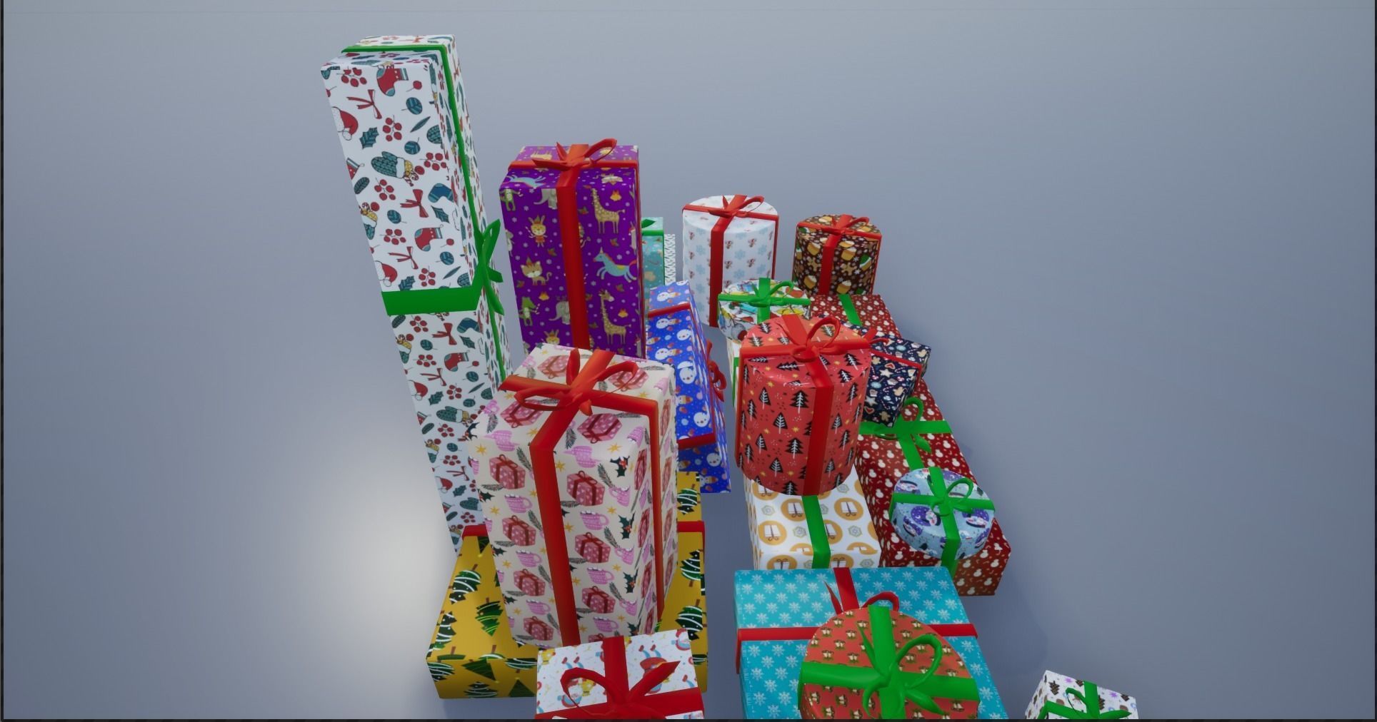 Wrapped Christmas Gifts Low-poly 3D model_15