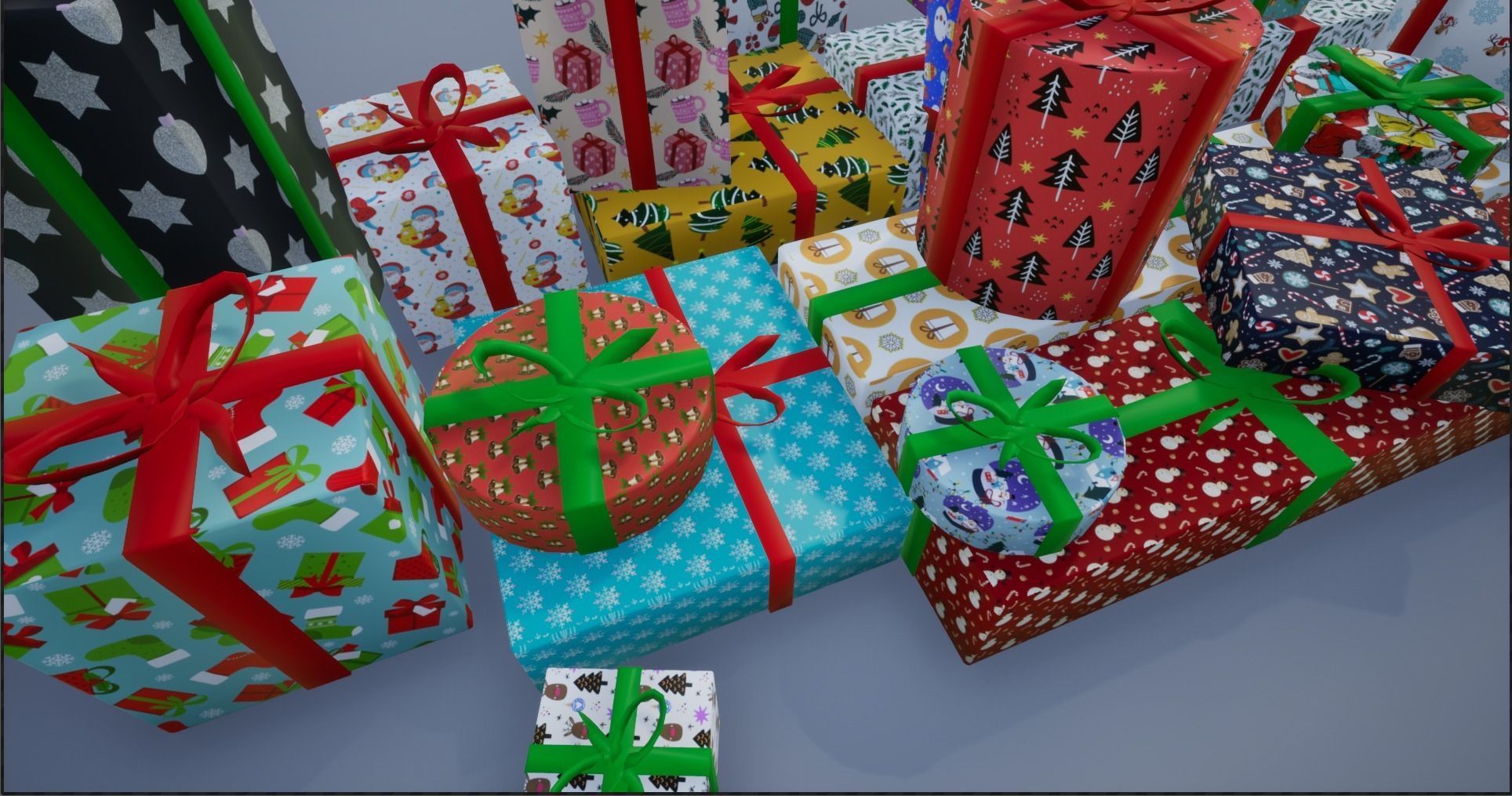 Wrapped Christmas Gifts Low-poly 3D model_12