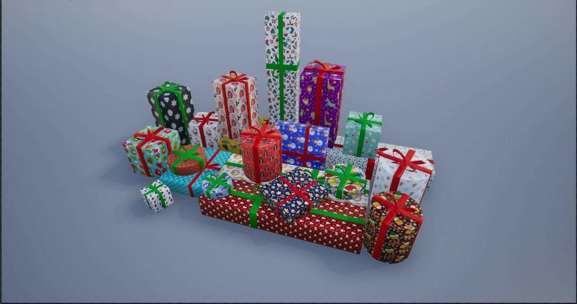 Wrapped Christmas Gifts Low-poly 3D model_16