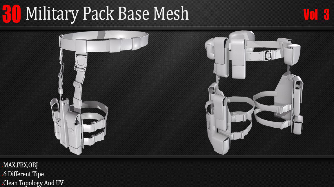 30 Military Pack Base Mesh Vol 03 Game Ready Low-poly 3D model_3