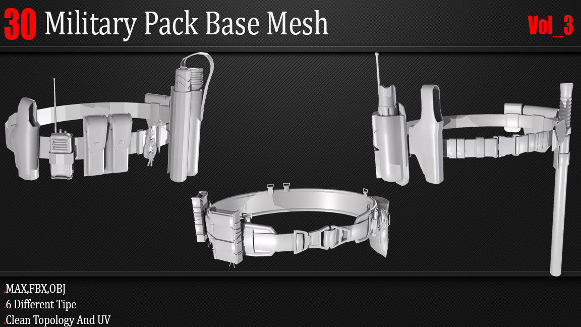 30 Military Pack Base Mesh Vol 03 Game Ready Low-poly 3D model_2