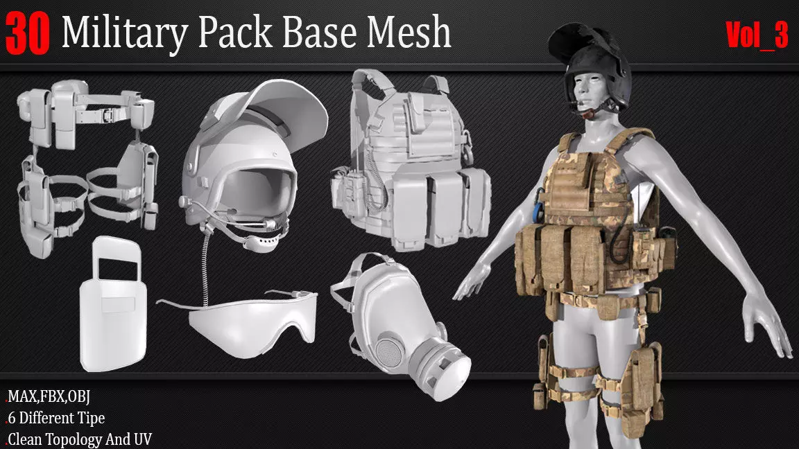 30 Military Pack Base Mesh Vol 03 Game Ready Low-poly 3D model_0