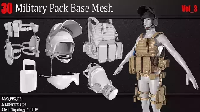 30 Military Pack Base Mesh Vol 03 Game Ready