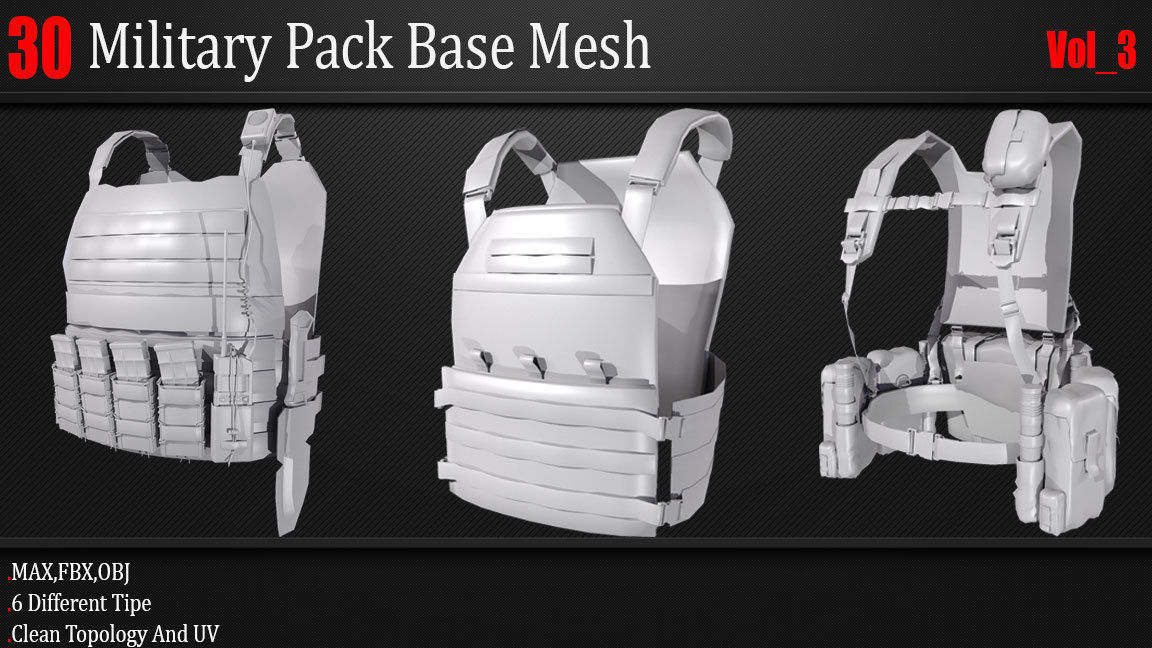 30 Military Pack Base Mesh Vol 03 Game Ready Low-poly 3D model_4