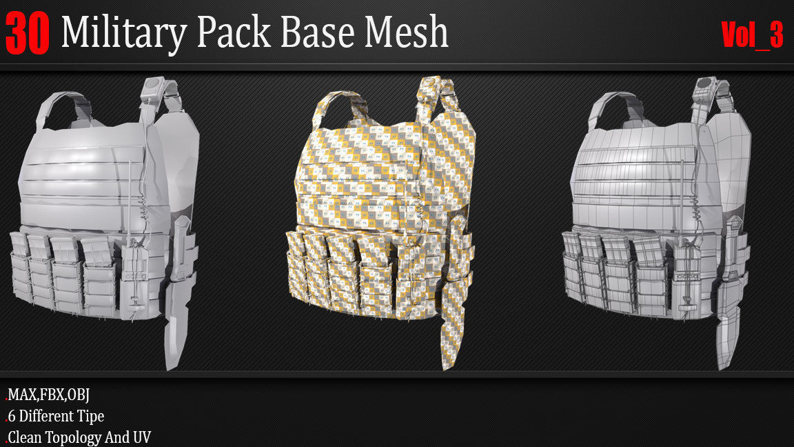30 Military Pack Base Mesh Vol 03 Game Ready Low-poly 3D model_1