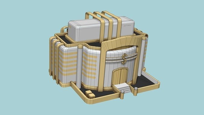 SciFi Bank A11 Gold - Sci Fi Exterior Design Low-poly 3D model 7