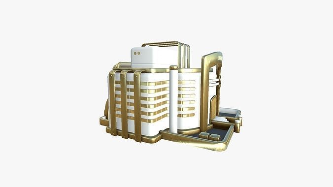 SciFi Bank A11 Gold - Sci Fi Exterior Design Low-poly 3D model 4