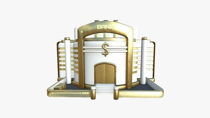 SciFi Bank A11 Gold - Sci Fi Exterior Design Low-poly 3D model 2