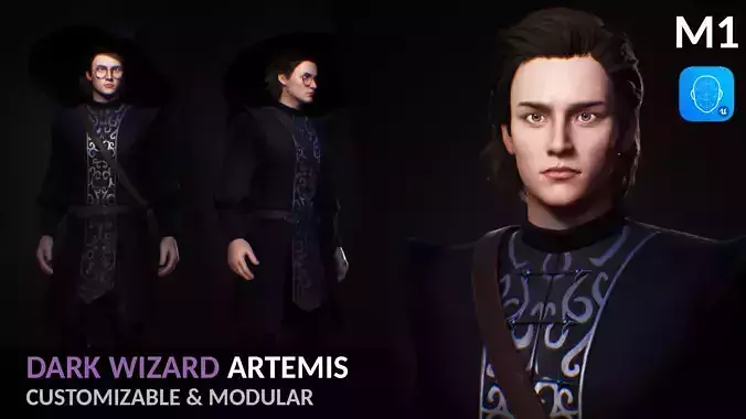 Dark Wizard Artemis - Game Character for Blender and Unreal Low-poly 3D model